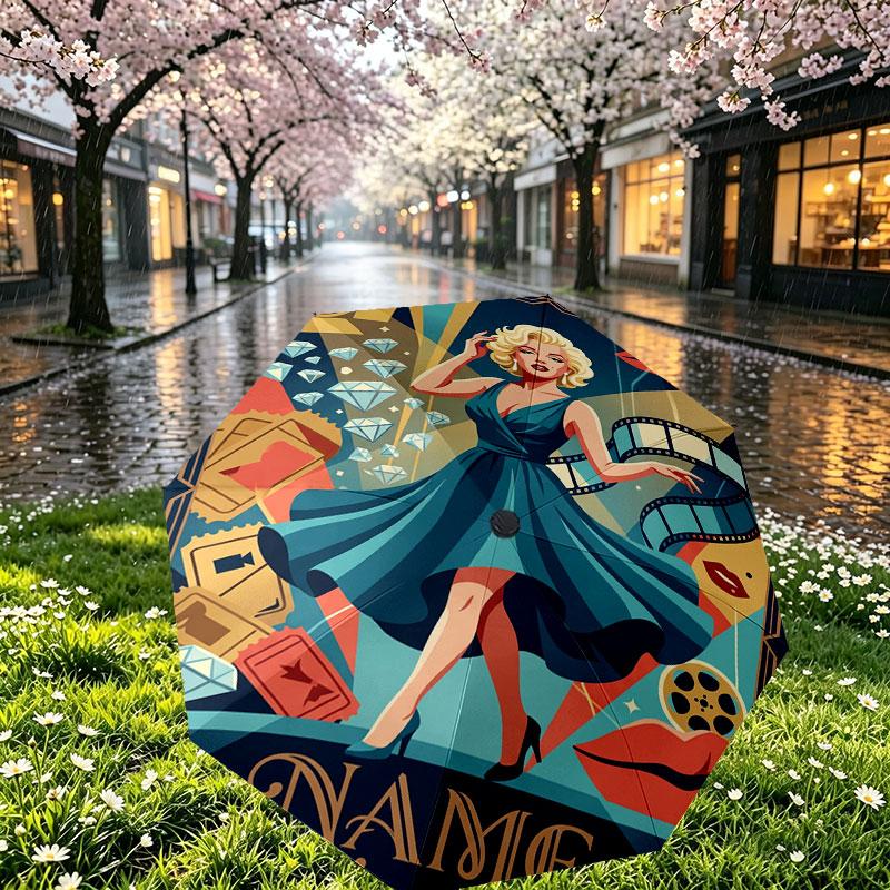 Personalisierter Regenschirm mit Marilyn Monroe Aufdruck und individuellem Namen, Automatisches Öffnen und Schließen, Stabiler 8-Rippen-Rahmen, Für Pendeln, Camping und Wandern, Geburtstagsgeschenk