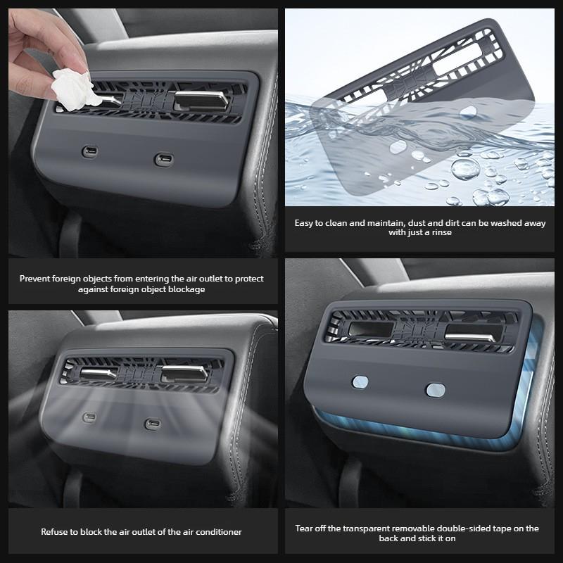 For Tesla Model Y Standard 2026 Accessories Rear Air Conditioner Outlet Cover Air Vent Protector Decoration Strip USB Port Hole