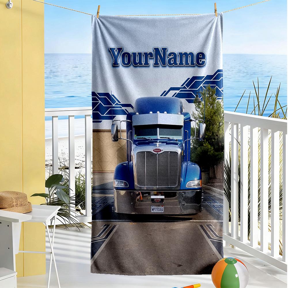 Peterbilt Heavy Trucks Customize Text Beach Towel Super Soft & Absorbent Suitable for Sports Travel Swimming Yoga Bathroom Beach And Pool