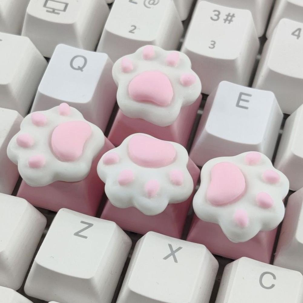 1/4Pcs Lovely Cat Claw Keycaps Cross Axis Key Cap Pink White Cartoon DIY Decoration For Mechanical Keyboard Arrow Keys