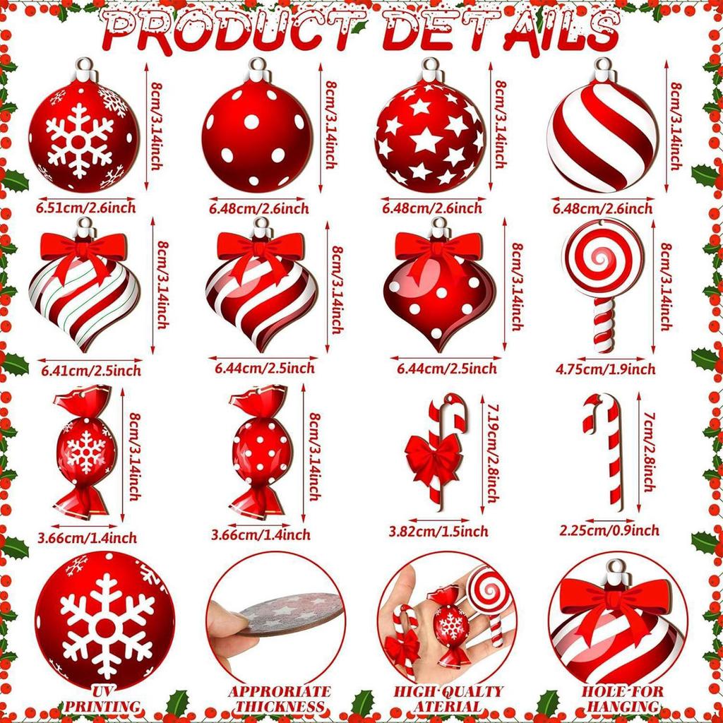 Christmas Candy Pendants Colorful Wooden Lollipop Ornaments 36 Pcs Set for Christmas Tree Decoration Home Garden Party Supplies