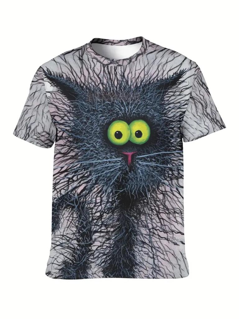 Funny Men's T Shirt Aniaml Cat 3D Printed Men's T-shirt Summer Casual Short Sleeve Street Fashion Crew Neck Pullover Male Oversized