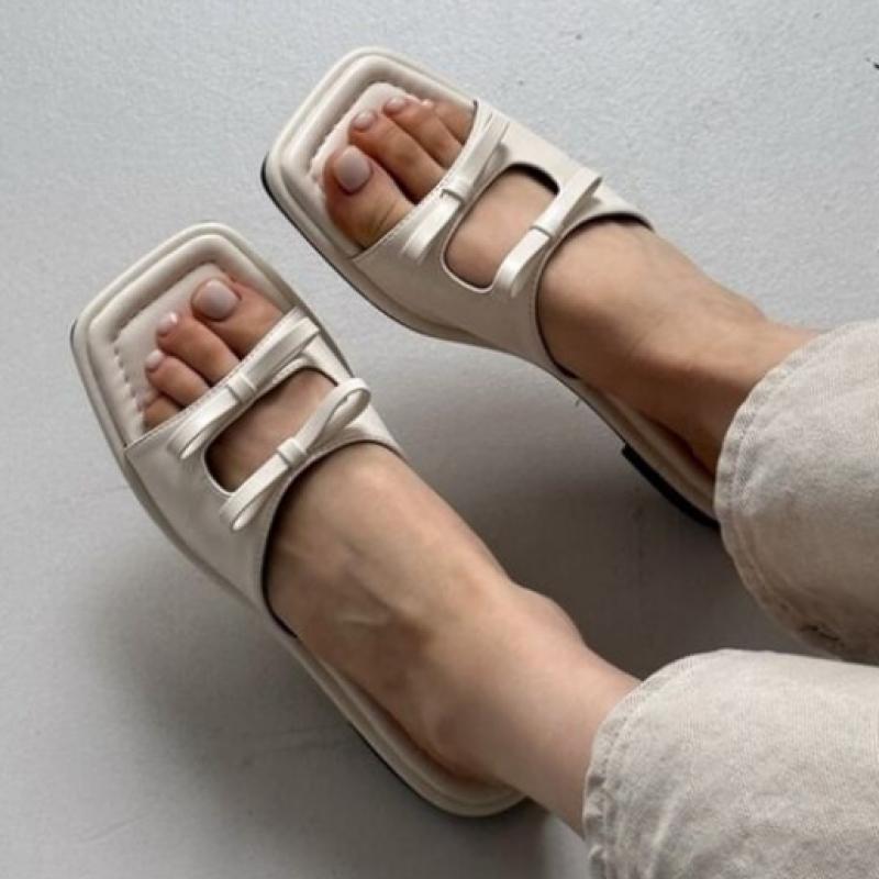 New Arrivals Open Run Ronpodell Knotted Slippers Summer Silver Women Pink 4color
