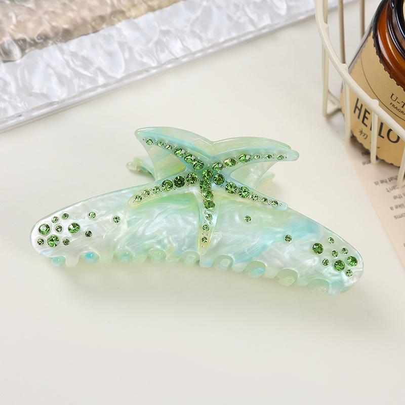 1pc New Minority Design Hair Clip Embedded Diamond Starfish Shark Clip Acetate Heavy Work Colorful Hair Clip
