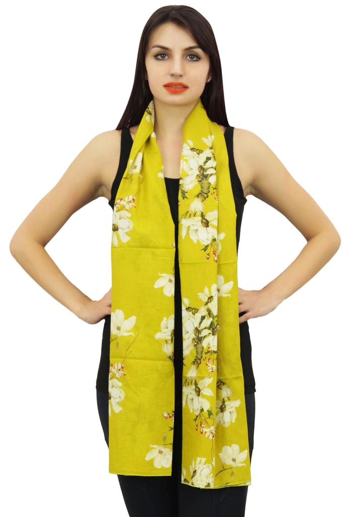 Phagun Floral & Bird Print Women Neck Wrap Scarf Sarong Cotton Voile