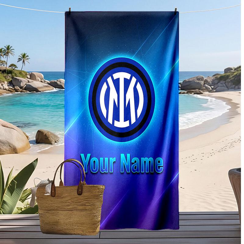Inter Milan Personalized Printed Beach Towel Soccer Logo Support Custom Name Text Absorbent Towel For Sport Travel Special Gift
