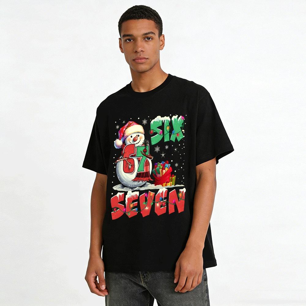Christmas Snowman Number 67 Print Adult Top Pure cotton T-shirt
