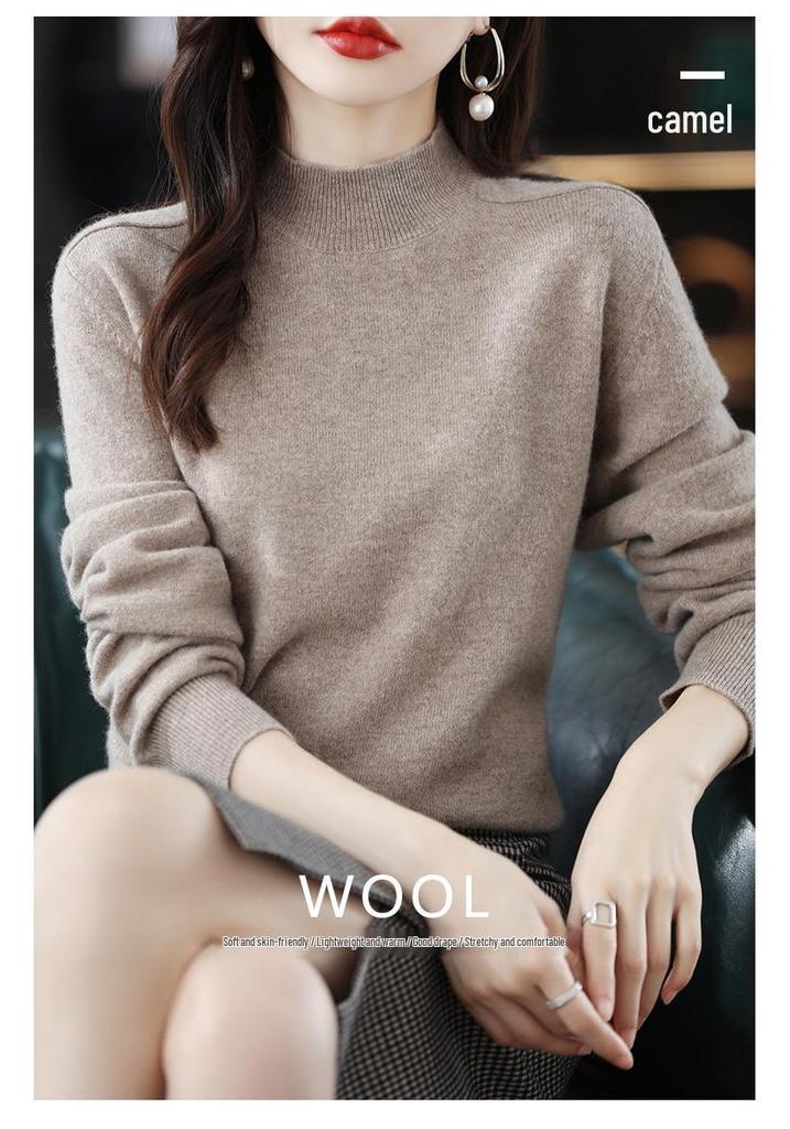 Women's High-Neck Pure Wool Sweater – 2023 Autumn/Winter Knit Base Layer