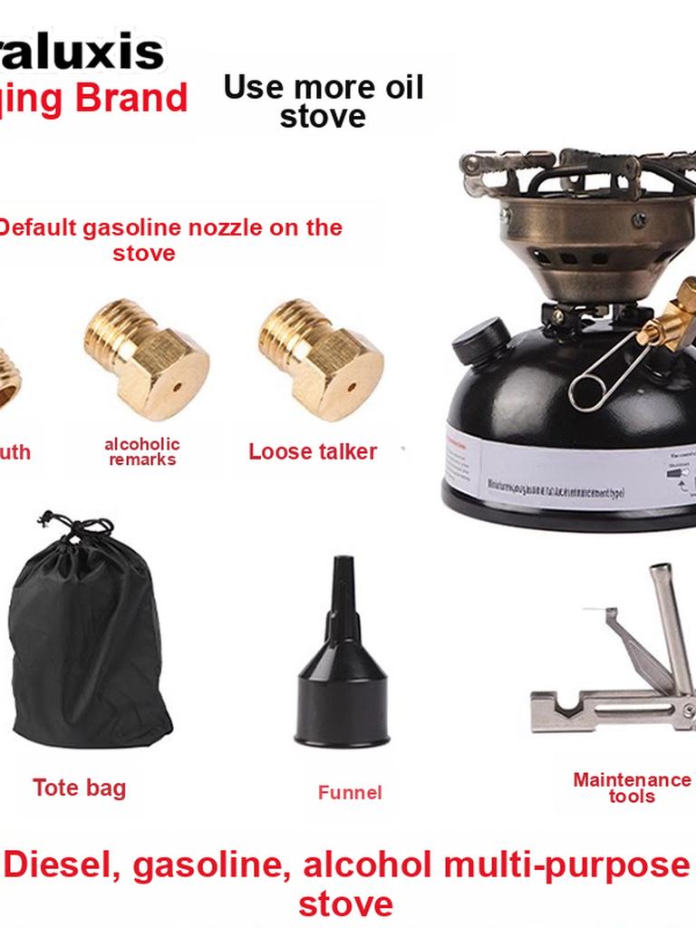 Portable Liquid Fuel Stove - Gasoline Diesel Alcohol Burner Outdoor Camping Picnic Heater with Windscreen