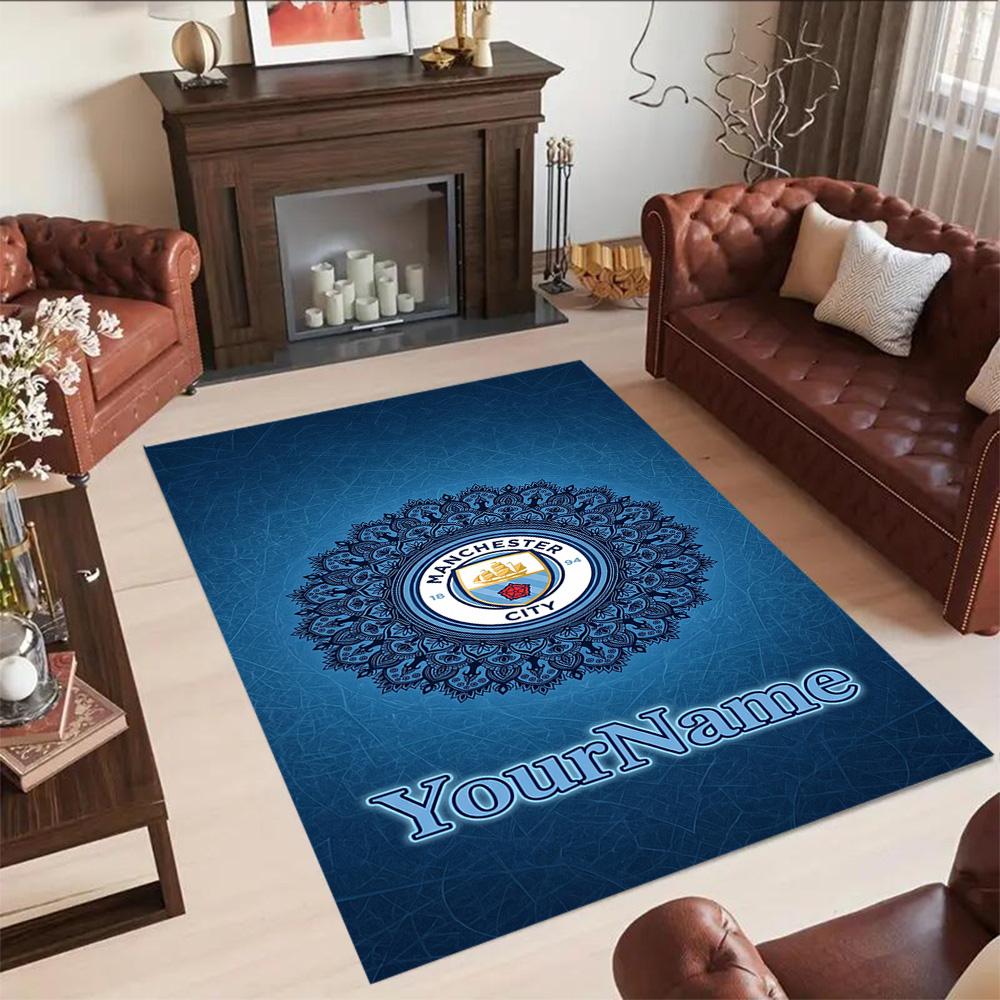 Manchester City Customize Your Name Area Rug Perfect for Balcony Entryway Foyer Living Rooms Anti-slip Rug Decorate Offices Wedding Party Gift