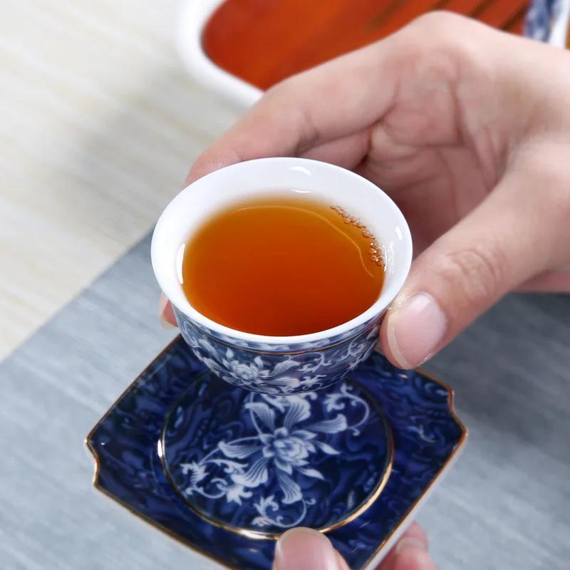 Retro Blau-Weiß Porzellan Teetasse Chinesisch Jingdezhen Kleine Teeschale Goldrand Keramik Teetasse Kaffeetasse Heimisches Trinkgeschirr