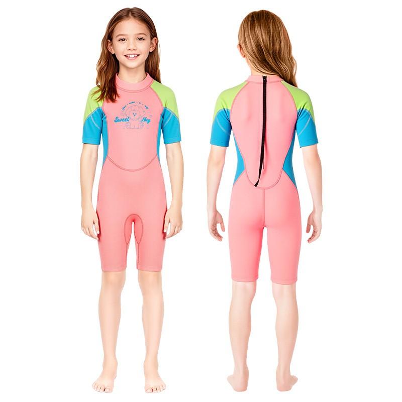 Fato de Mergulho Infantil 2.5MM Fato de Banho de Menina Peça Única Manga Curta Quente Snorkel Surf Medusa