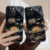 Lotus Pattern Anti-Fall Tempered Glass Phone Case For iPhone 11 12 13 14 15 16 17 Pro Max 17Air 16E 7 8 Plus XR XS X Cover