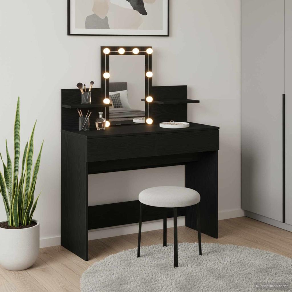 Makeup Table with Shelf Black Oak Effect 100 x 40 x 130 cm