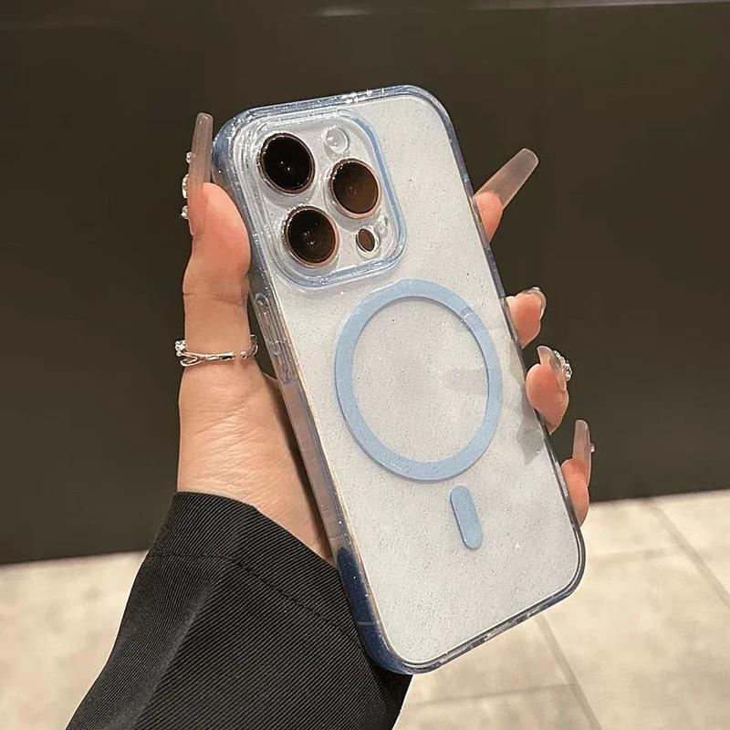 Luxury Glitter Magsafe Transparent Phone Case For iPhone 17 16 13 14 15 17 Pro Max Air Plus Magnetic Bumper Silicone Soft Cover