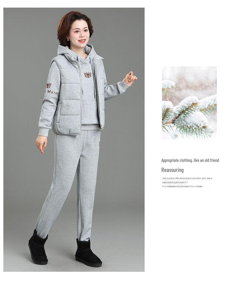Women's Winter Sportswear Set: Velvet Thickened Vest & Coat for Middle-Aged & Elderly