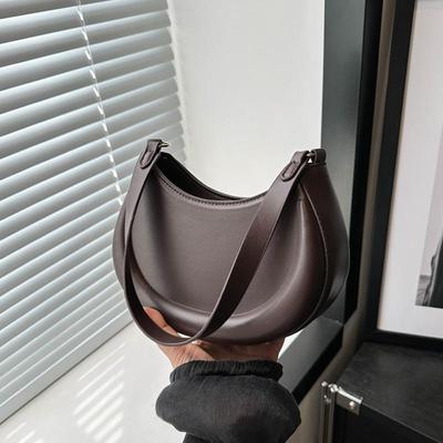 French Crescent-shaped Women's Solid Color Shoulder Underarm Bag New Casual Commuting Trendy PU Leather Hobo Bag ARI