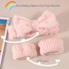 Moisture-Proof Facial Care Set: Bow Headband, Waterproof Wristbands, Hair Tie.
