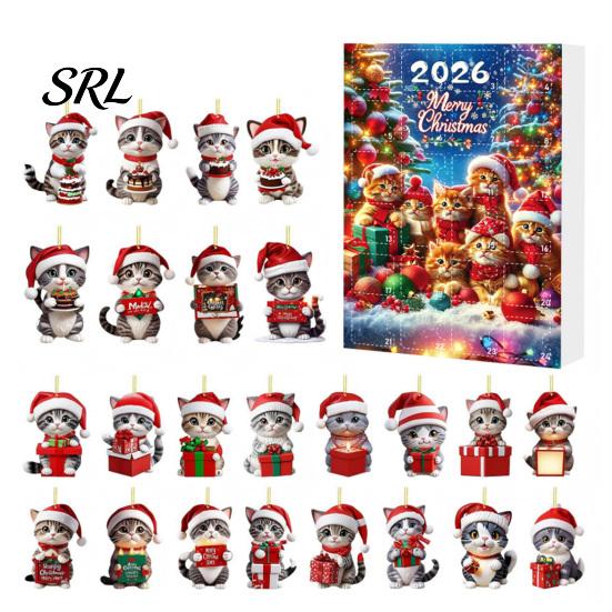 Christmas Tree Decorations Hanging Ornaments 2026 Cat Advent Calendar, 24 Days Countdown Calendar with Festive Home Decor Santa Hat Kitten 2D Acrylic