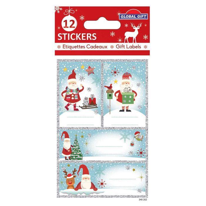 Étiquettes adhésives - GLOBAL GIFT - Noël - Paillettes argentées - 12 pièces - Mixte