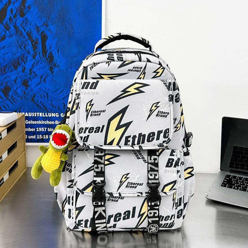 Schoolbag Japanese ins Street Lightning Personality Graffiti Backpack Trendy Cool Handsome Teen Boys Strong Durable Backpack