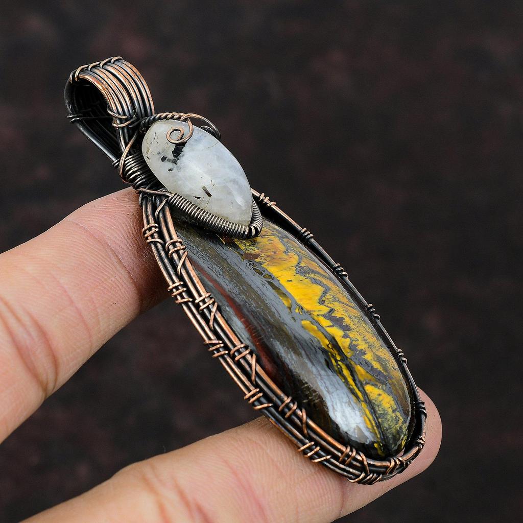Iron Tiger Eye Pendant Copper Wire Wrapped Gemstone Pendant Rainbow Moonstone Pendant Copper Jewelry Handmade Brand New Pendant Gift For Mom