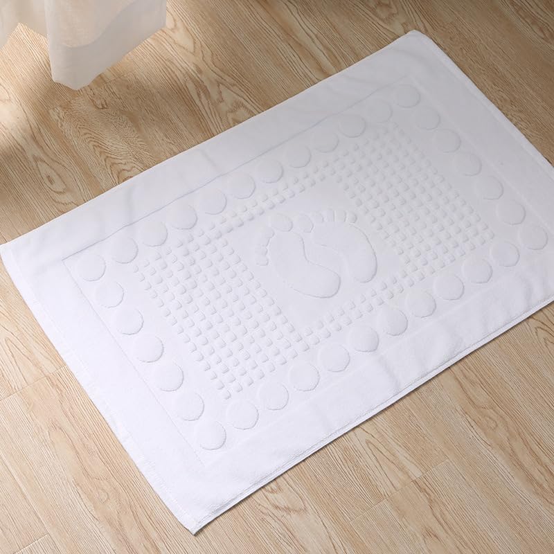 Bath Mats [Not a Bathroom Rug] Cotton Banded Machine Washable Shower Bathroom Floor Towel Terry Towelling Tub Shower Bathroom Mat (Feet White) белый