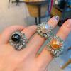 Tiktok Cross-border Australian Fritillary Pearl Micro Set Blue Ring Fashion Adjustable