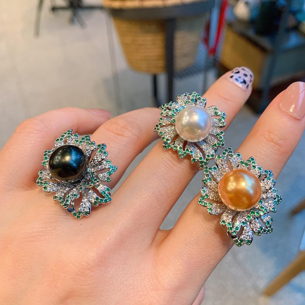 Tiktok Cross-border Australian Fritillary Pearl Micro Set Blue Ring Fashion Adjustable