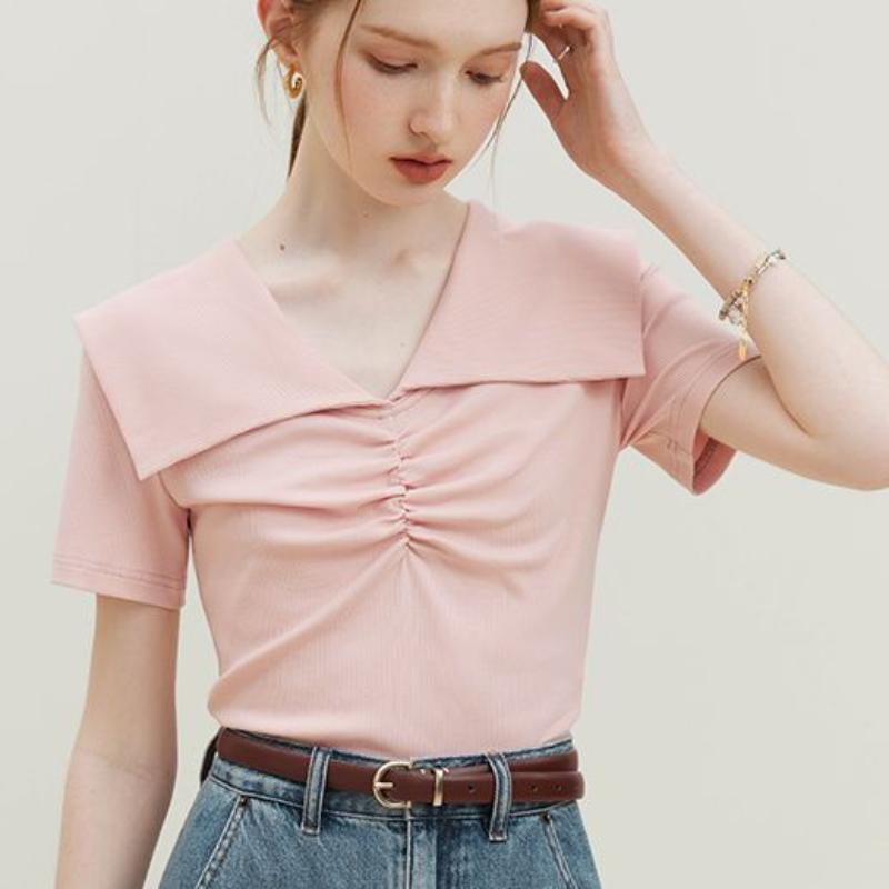 Women Summer Ruffled V Neck Short Sleeve Top S