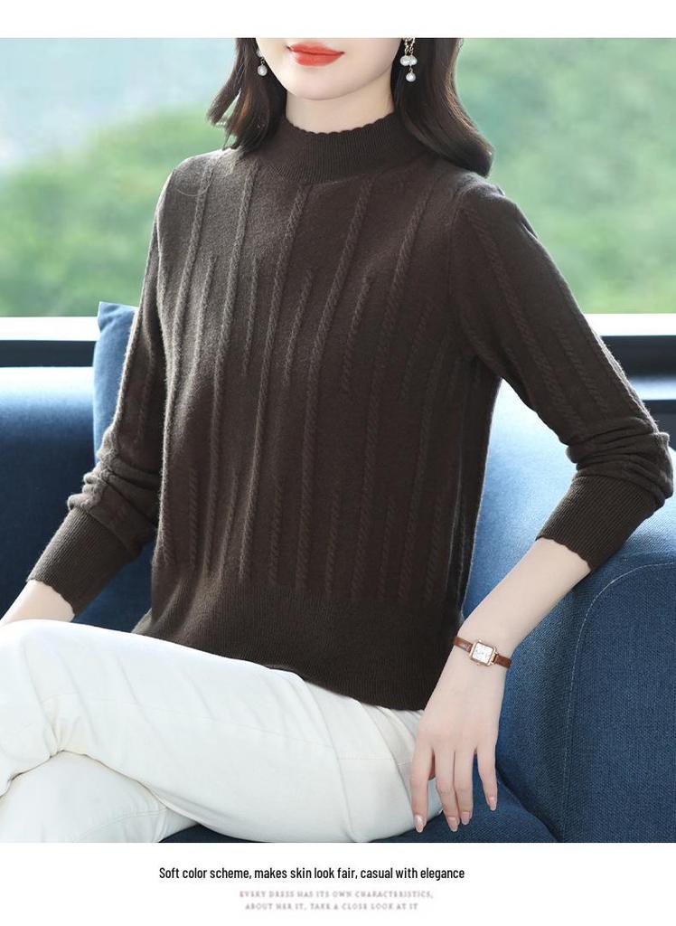 Women's Autumn Winter Wool Sweater: Short Half-High Collar, Knitted, Perfect for Mothers