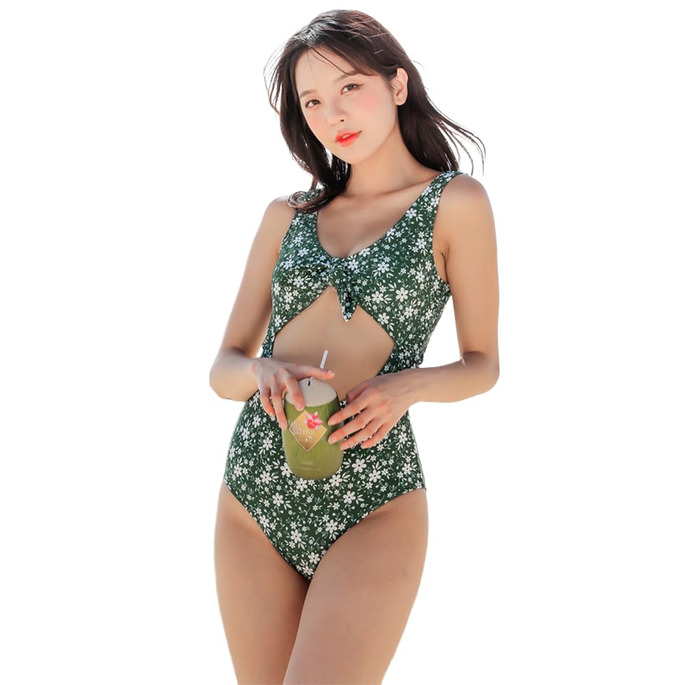 

Монокини Перед Зеленый Размер M [RAVIR] Женский Слитный Купальник Бикини, Открытый, Лента, (Цветочный узор),