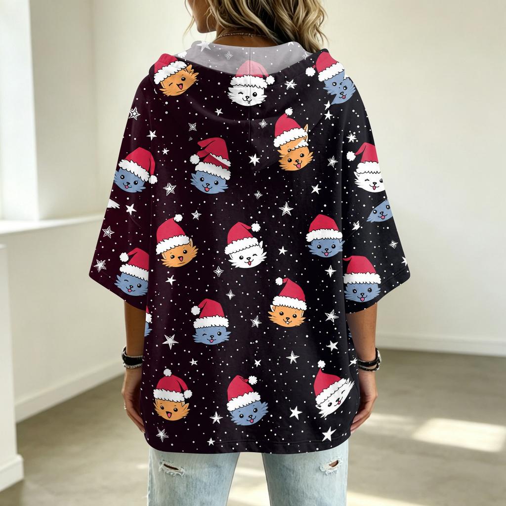 Sweat à capuche imprimé de Noël pour femme Coupe ample Haut pull décontracté