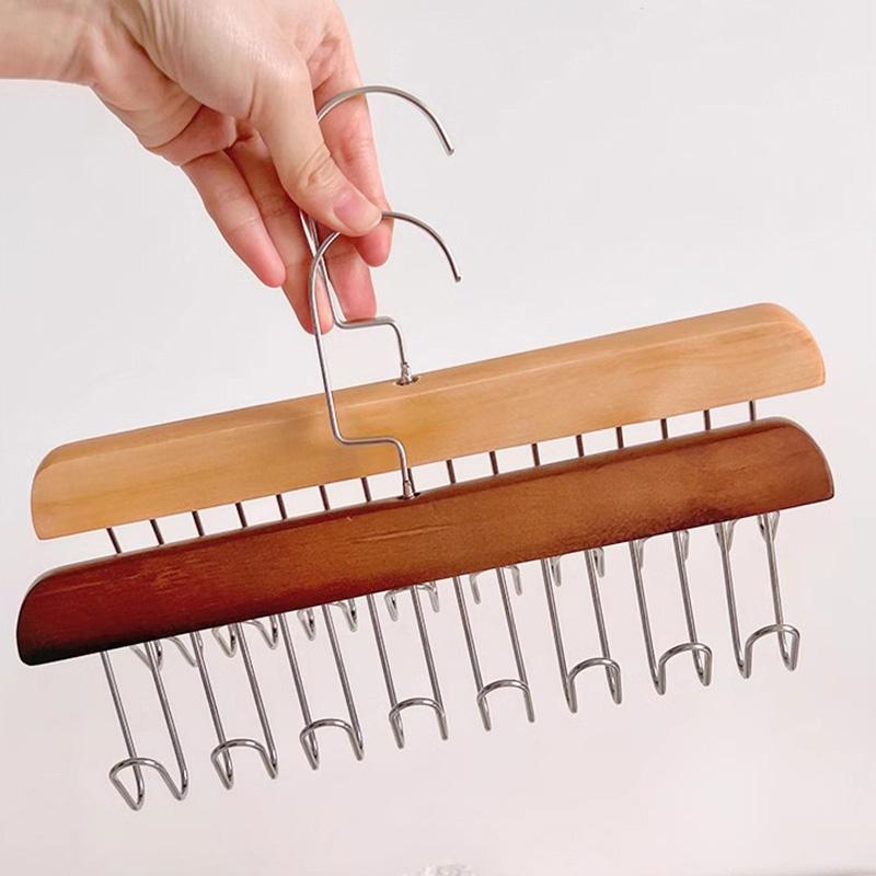 Wooden Hangers For Clothes Case Storage Rack Home Wardrobe Accessories Multiple Hooks Tie Belt Hangers Clothing Organizer
