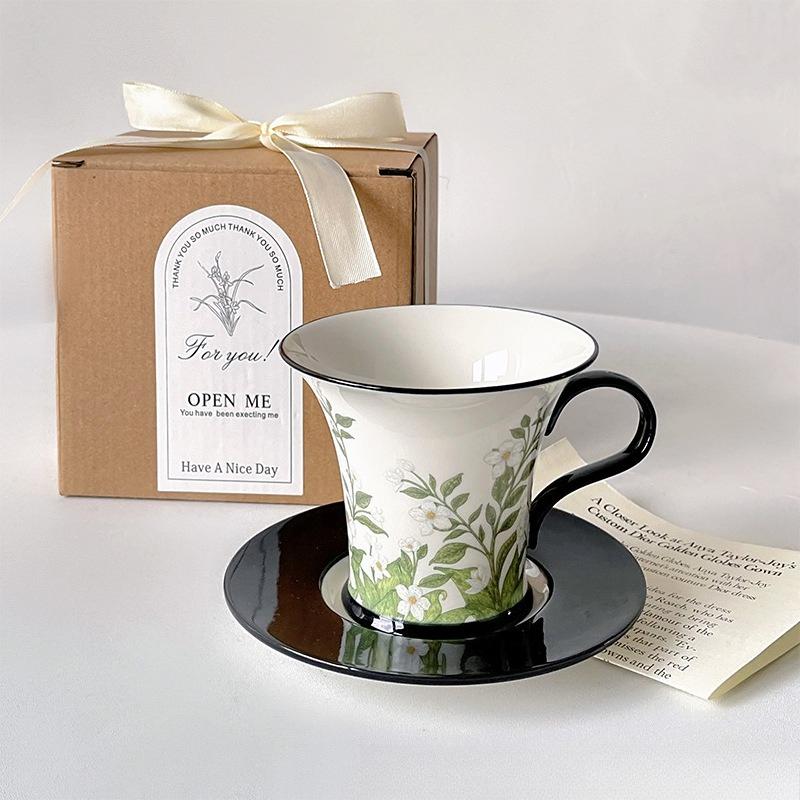 

Vintage American Style Jasmine Coffee Mug Set Birthday Gift Ceramic Cup with Saucer 230ml