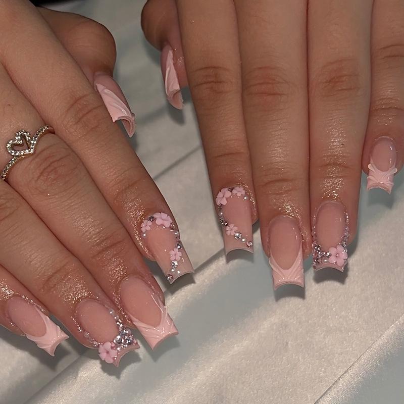 Long Wear Flash Color Diamond Bow False Nails - European & American Style