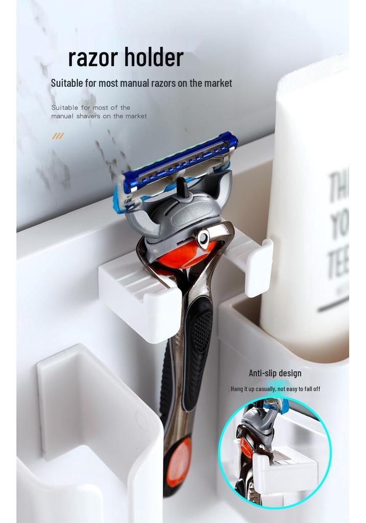 Punch-Free Wall-Mounted Bathroom Toothbrush & Toothpaste Holder Set