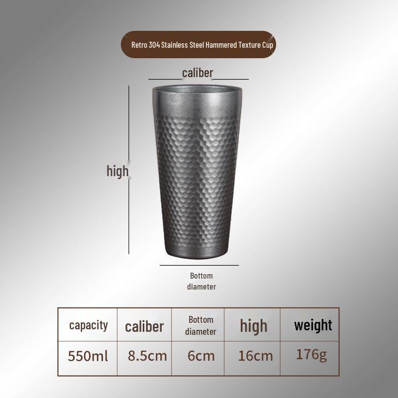 Gold Retro Double-Walled Insulated 304 Stainless Steel Water Cup with Diamond Texture