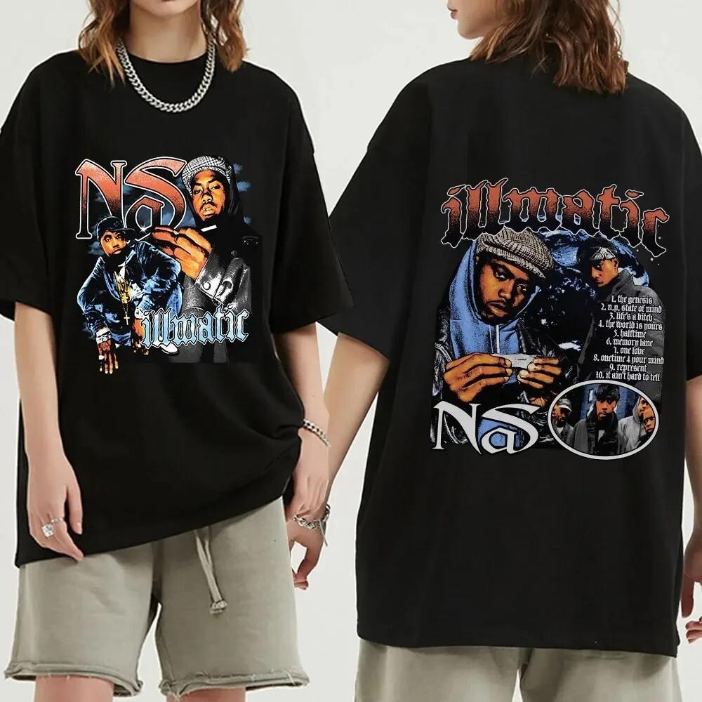 

Графическая футболка с изображением рэпера Nas Illmatic, двусторонняя, унисекс, размеры S-3XL, подарок для фаната, Хип-хоп. M