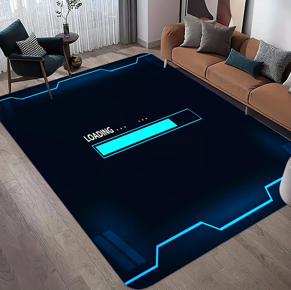 Blue Neon Gaming Area Rug Futuristic Decor Carpet Non-Slip Floor Mat for Game Room Living Room Gaming Esports Room Carpet