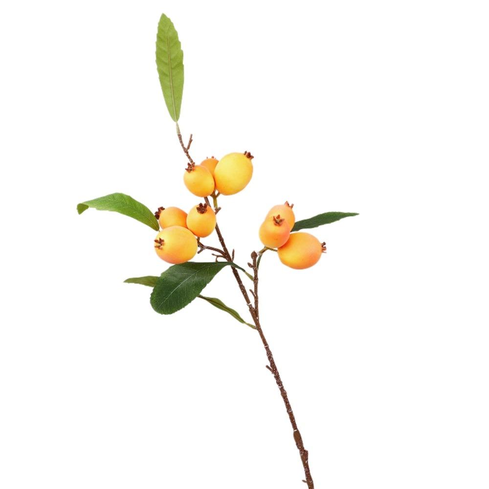 Green Leaves Artificial Loquat Fruit Branch Luxury Faux Loquat Simulation Fruit Tree Realistic Elegant Fake Plants L