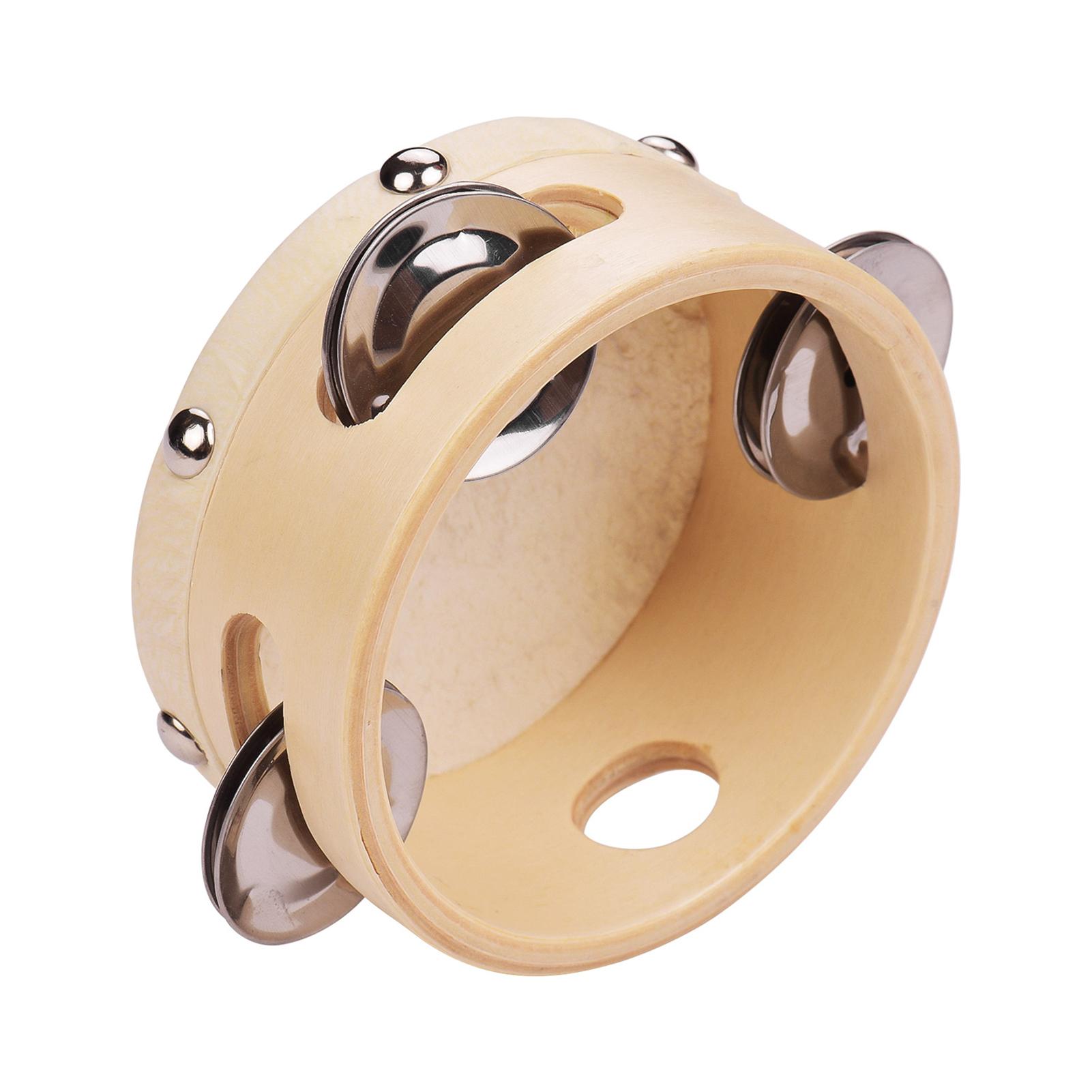 

8 Inch Hand Tambourine with Metal Single Row Jingles Sheepskin Drum Skin Wooden Tambourines Entertainment Musical 4 inch бежевий