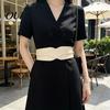 Wear-resistant Imitation Leather Girdle Women's Faux Waist Belt, Wide Elastic Waistband with Metal Crisp Texture Belt for Ladies Buckle, No-Hole