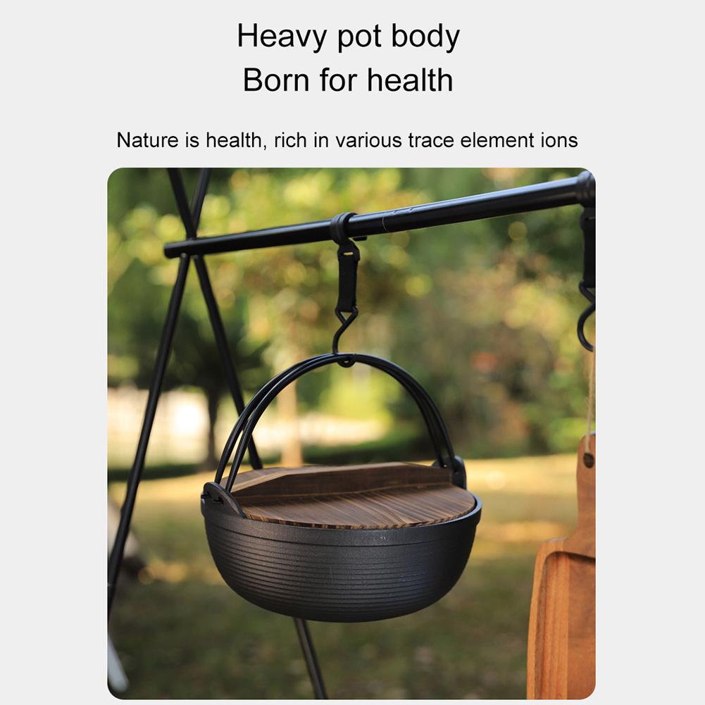 Cast Iron Dutch Oven With Wooden Cover Flat Bottom Design Single Non-coated Non-stick Pan Cast Iron Dutch Oven For Outdoor