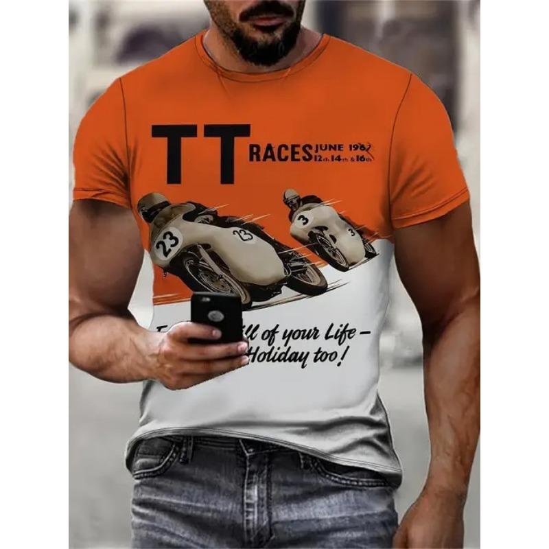 Summer Round Neck 3D Color block Print Top Fashionable Casual Short Sleeved Men's T-shirts