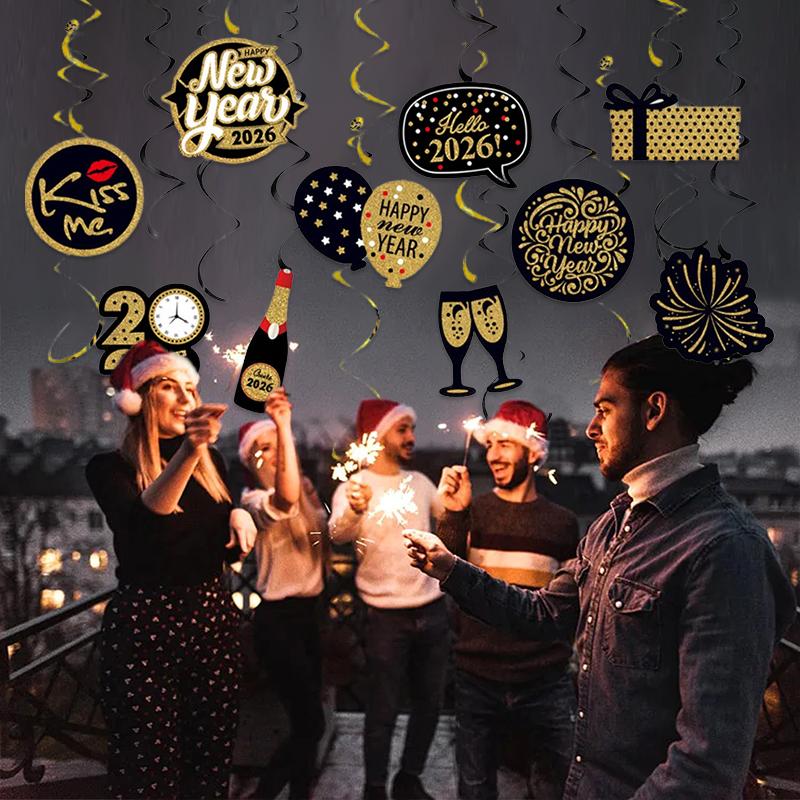 10pcs/pack New Year Bright Colors Party Exquisite Patterns Durable New Year's Day Elements Plastic Spirals Atmosphere