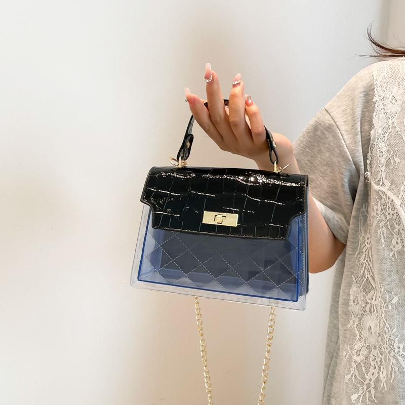 

Simple and transparent fashion summer new small square bag femininity casual personality exquisite commuting senior messenger bag чёрный