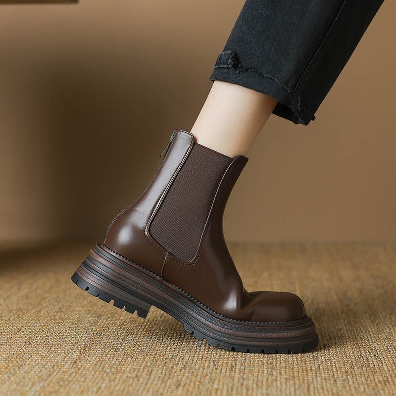 Krazing Pot Microfiber Autumn Winter Shoes Thick High Heels Zipper Platform Size 43 Motorcycle Boots Knitwear Ankle Boots