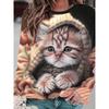 2025 New 3D Cat Print Women's Spring and Autumn Long-Sleeve T-Shirt, Casual Versatile Urban Street Style Top for Women