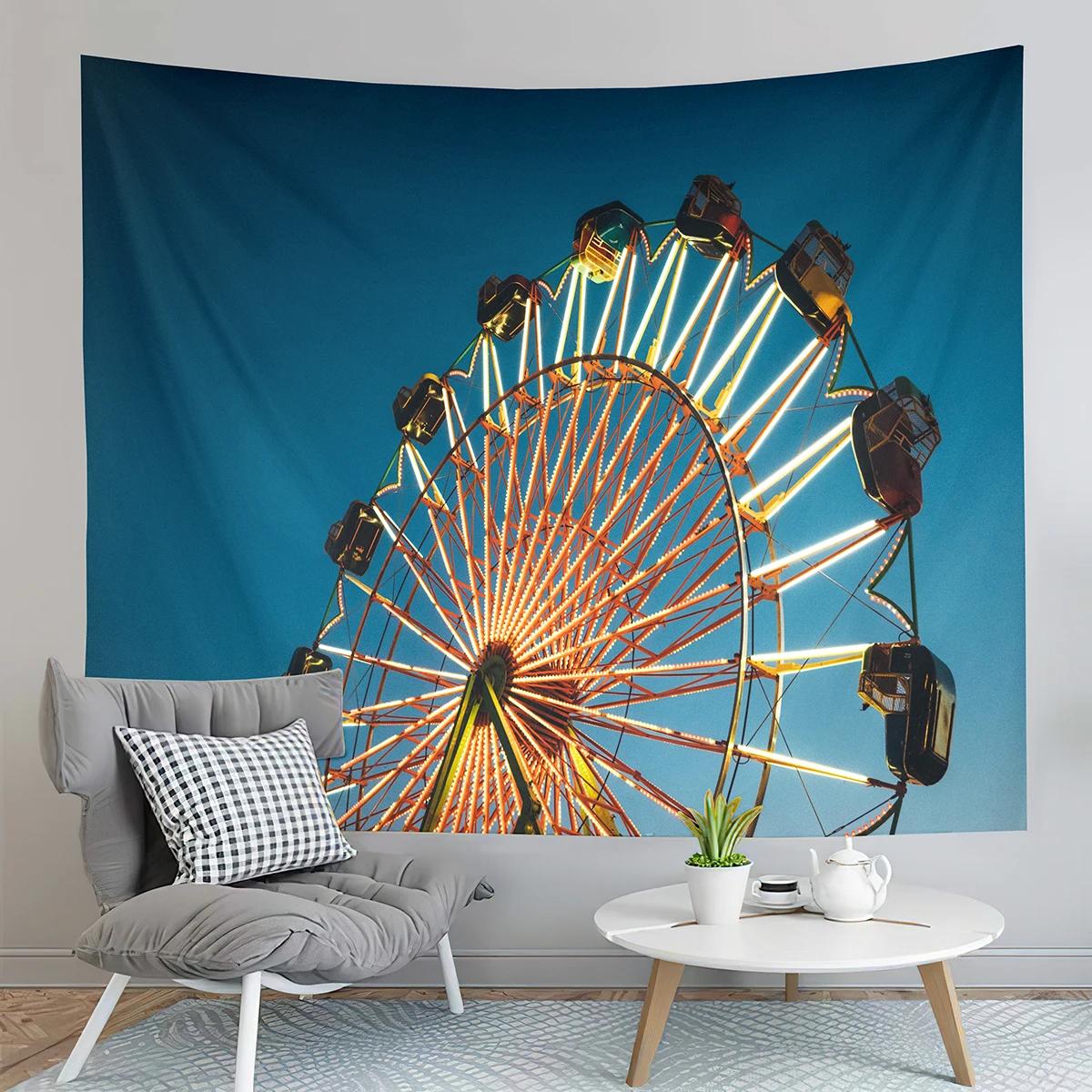 

Париж Ночной вид на гобелен Эйфелева башня Колесо обозрения Настенный ковер Спальня Общежитие 100x75cm